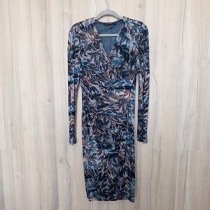 Peruvian Connection Womens Shadow Vine Dress Size S Long Sleeve Ruched Midi